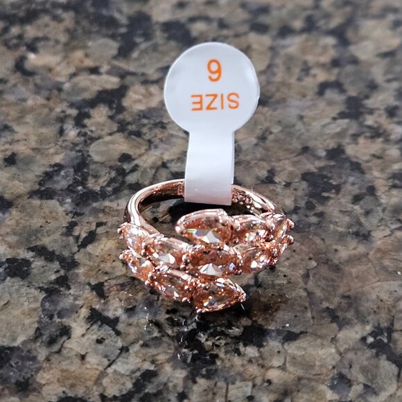 Bomb Party RBP7783 "Raise a Toast" Smokey Topaz Cubic Zirconia Rose Gold Sz 6 - Picture 2 of 5